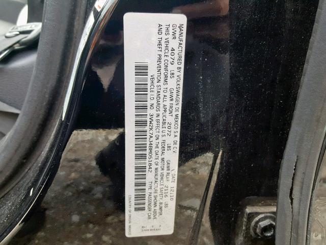 3VW2K7AJ4BM051842 - 2011 VOLKSWAGEN JETTA BASE BLACK photo 10