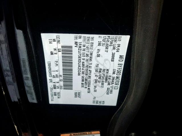 1FMZU75EX5UA25346 - 2005 FORD EXPLORER L BLACK photo 10