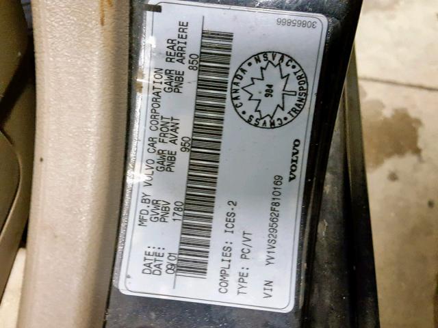 YV1VS29562F810169 - 2002 VOLVO S40 1.9T BLACK photo 10