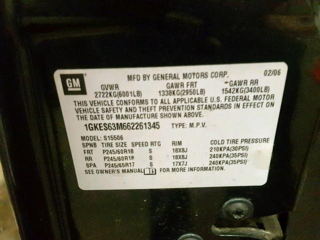 1GKES63M662261345 - 2006 GMC ENVOY DENA GRAY photo 10