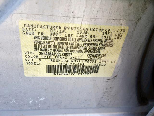 3N1AB6AP7CL739227 - 2012 NISSAN SENTRA 2.0 SILVER photo 10