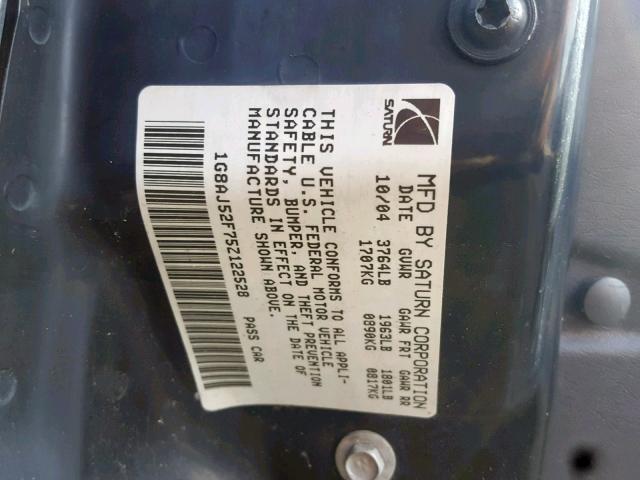 1G8AJ52F75Z122528 - 2005 SATURN ION LEVEL GREEN photo 10