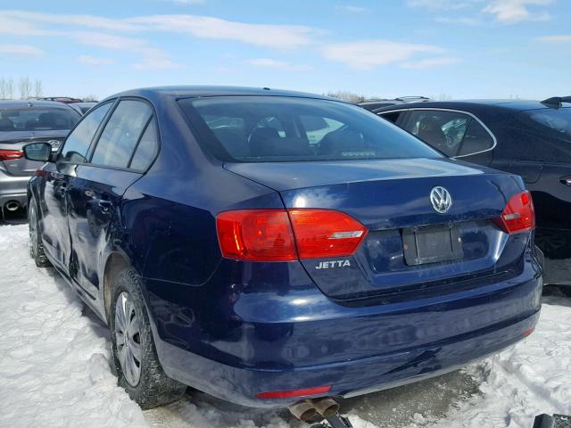 3VW2K7AJ6BM385239 - 2011 VOLKSWAGEN JETTA BASE BLUE photo 3