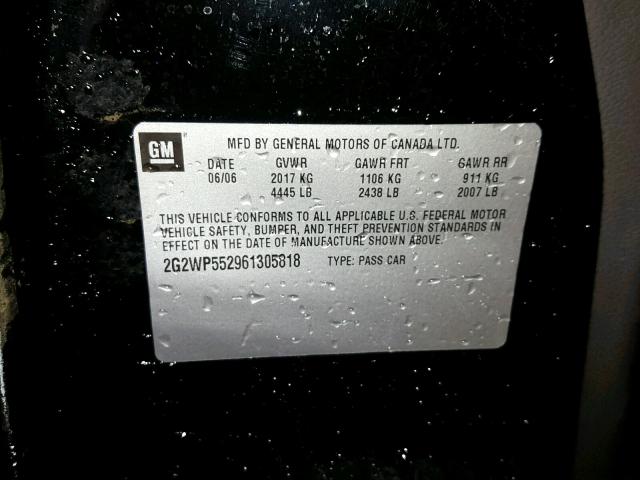 2G2WP552961305818 - 2006 PONTIAC GRAND PRIX BLACK photo 10