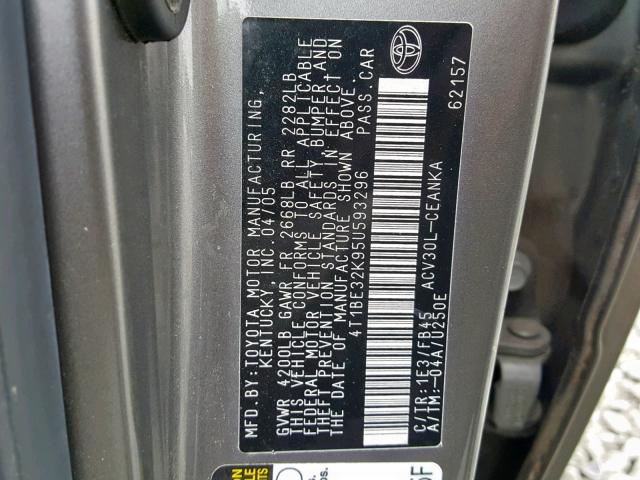 4T1BE32K95U593296 - 2005 TOYOTA CAMRY LE GRAY photo 10