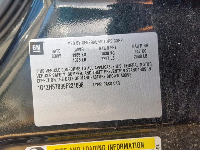 1G1ZH57B99F221698 - 2009 CHEVROLET MALIBU 1LT 黑色 照片 10