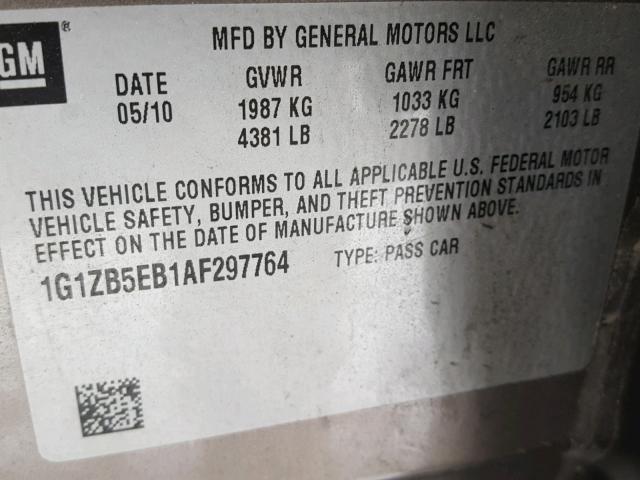 1G1ZB5EB1AF297764 - 2010 CHEVROLET MALIBU LS ყავისფერი ფოტო 10