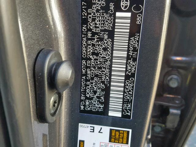 JTDKARFP8H3066689 - 2017 TOYOTA PRIUS PRIM 灰色 照片 10