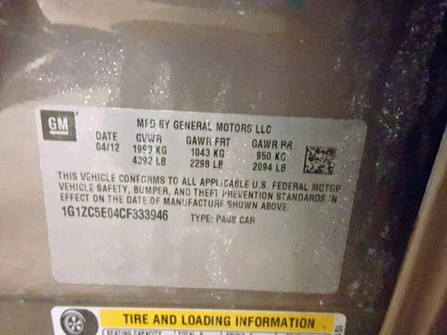 1G1ZC5E04CF333946 - 2012 CHEVROLET MALIBU 1LT ყავისფერი ფოტო 10