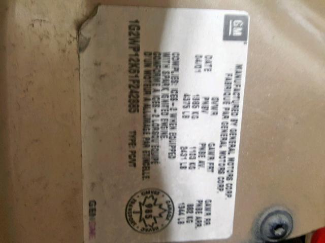 1G2WP12K61F242885 - 2001 PONTIAC GRAND PRIX GOLD photo 10