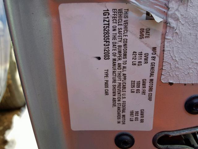 1G1ZT52835F312003 - 2005 CHEVROLET MALIBU LS GRAY photo 10