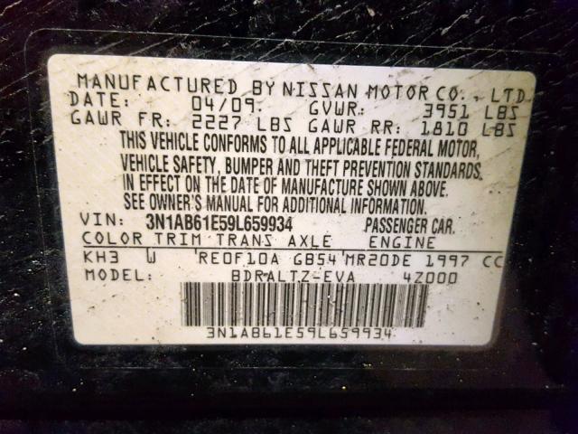 3N1AB61E59L659934 - 2009 NISSAN SENTRA 2.0 BLACK photo 10