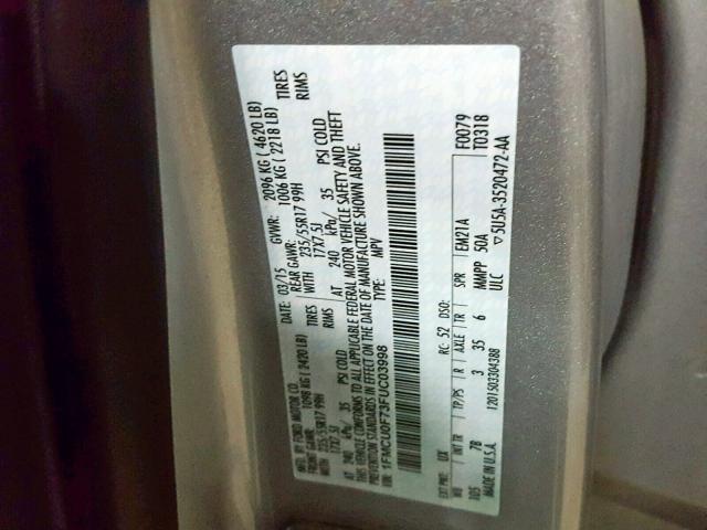 1FMCU0F73FUC03998 - 2015 FORD ESCAPE S SILVER photo 10