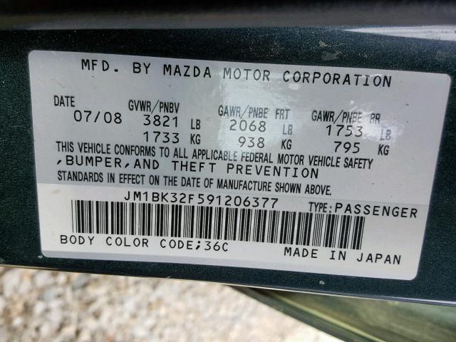 JM1BK32F591206377 - 2009 MAZDA 3 I BLUE photo 10