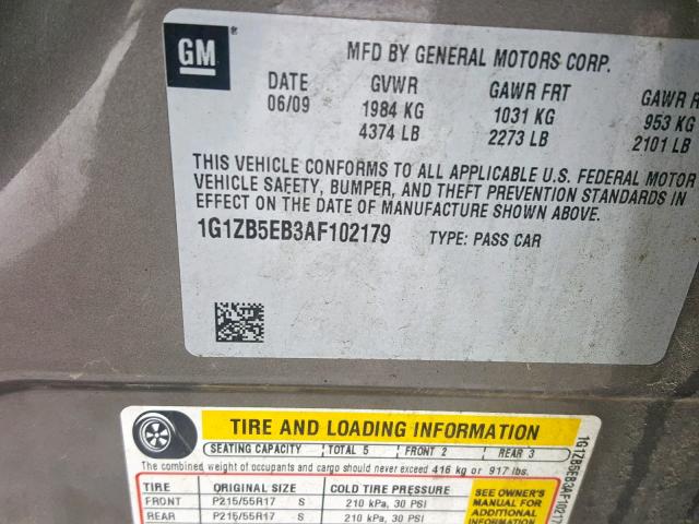 1G1ZB5EB3AF102179 - 2010 CHEVROLET MALIBU LS TAN photo 10
