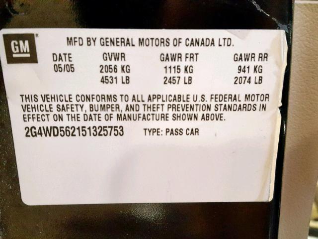 2G4WD562151325753 - 2005 BUICK LACROSSE C BLACK photo 10