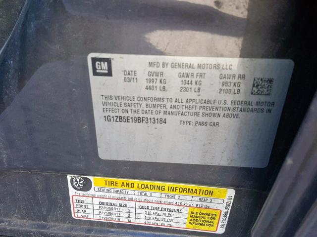 1G1ZB5E19BF313184 - 2011 CHEVROLET MALIBU LS GRAY photo 10