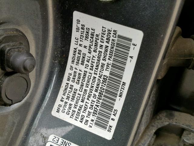 19XFA1F69BE012683 - 2011 HONDA CIVIC LX-S Boz foto 10