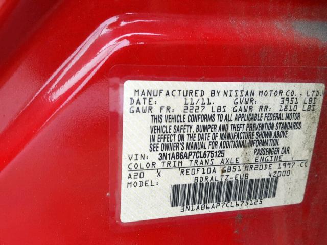 3N1AB6AP7CL675125 - 2012 NISSAN SENTRA 2.0 RED photo 10