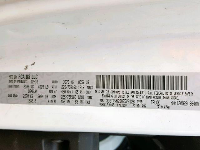 3C6TRVNG9HE523128 - 2017 RAM PROMASTER 白色 照片 10