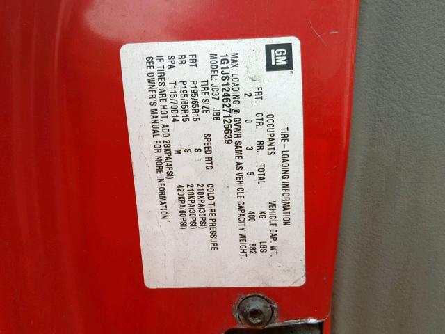 1G1JS124627125639 - 2002 CHEVROLET CAVALIER L RED photo 10