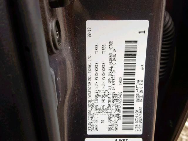 5TFFY5F12JX229482 - 2018 TOYOTA TUNDRA CRE GRAY photo 10