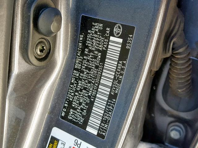 4T1BD1FK3DU092551 - 2013 TOYOTA CAMRY HYBR CHARCOAL photo 10