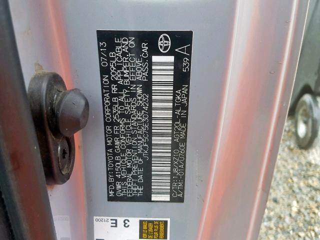 JTKJF5C75E3074232 - 2014 TOYOTA SCION TC SILVER photo 10