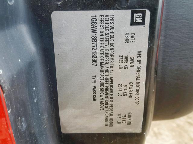 1G8AW18B77Z133367 - 2007 SATURN ION LEVEL RED photo 10