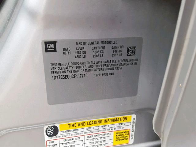 1G1ZC5EU9CF117710 - 2012 CHEVROLET MALIBU 1LT 银色 照片 10