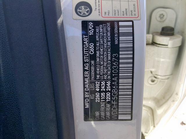 WDDHF5GB6AA103673 - 2010 MERCEDES-BENZ E 350 WHITE photo 10