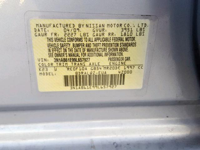 3N1AB61E99L657927 - 2009 NISSAN SENTRA 2.0 SILVER photo 10