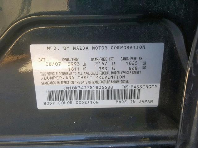 JM1BK343781806688 - 2008 MAZDA 3 HATCHBAC BLACK photo 10