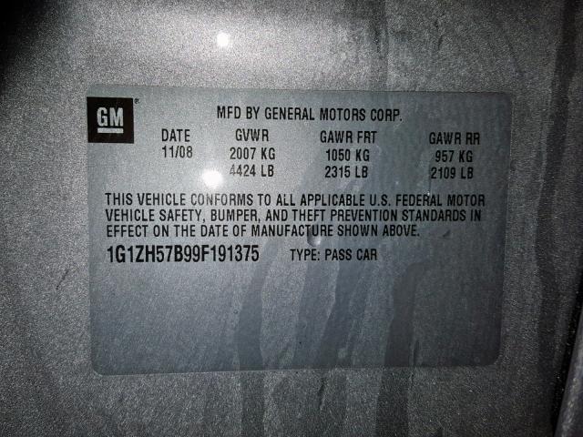 1G1ZH57B99F191375 - 2009 CHEVROLET MALIBU 1LT 银色 照片 10