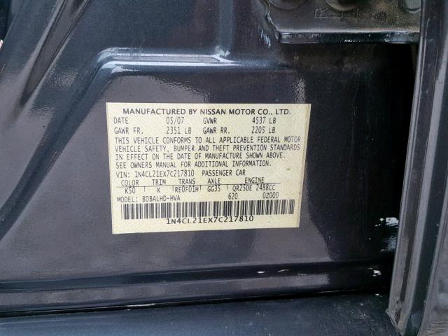 1N4CL21EX7C217810 - 2007 NISSAN ALTIMA HYB GRAY photo 10