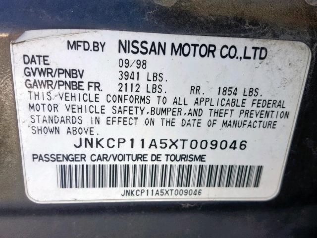 JNKCP11A5XT009046 - 1999 INFINITI G20 GREEN photo 10