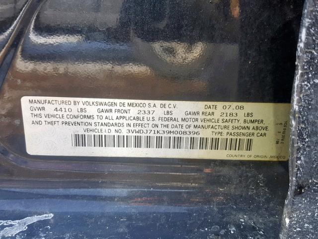 3VWDJ71K39M008396 - 2009 VOLKSWAGEN GLI შავი ფოტო 10