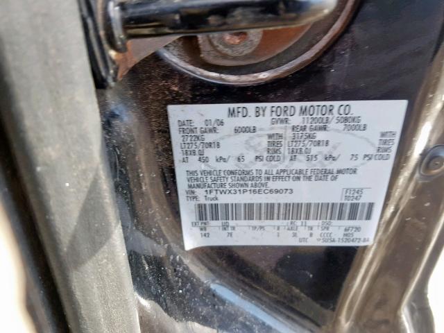 1FTWX31P16EC69073 - 2006 FORD F350 SRW S BLACK photo 10