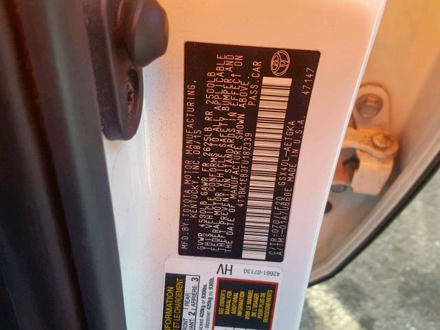 4T1BK1EB3FU182339 - 2015 TOYOTA AVALON XLE WHITE photo 10