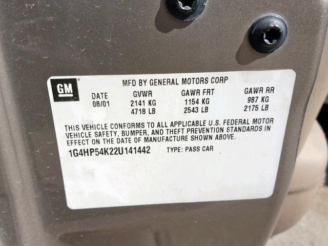 1G4HP54K22U141442 - 2002 BUICK LESABRE CU SILVER photo 10