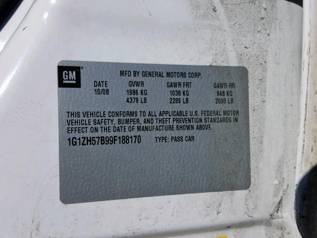 1G1ZH57B99F188170 - 2009 CHEVROLET MALIBU 1LT WHITE photo 10