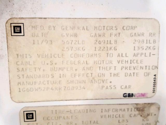 1G6DW52P4RR708934 - 1994 CADILLAC FLEETWOOD WHITE photo 10