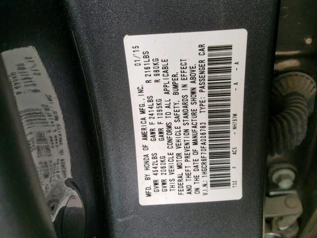 1HGCR6F70FA006783 - 2015 HONDA ACCORD HYB GRAY photo 10