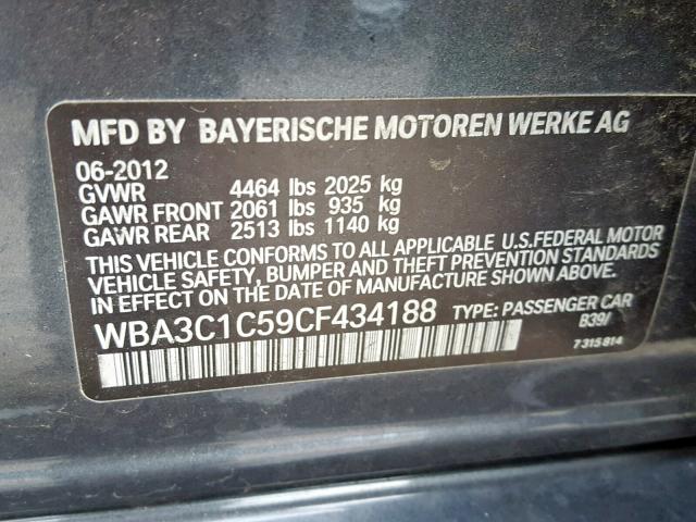 WBA3C1C59CF434188 - 2012 BMW 328 I SULE GRAY photo 10