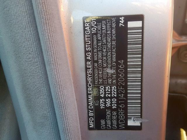 WDBRF61J42F206064 - 2002 MERCEDES-BENZ C 240 SILVER photo 10