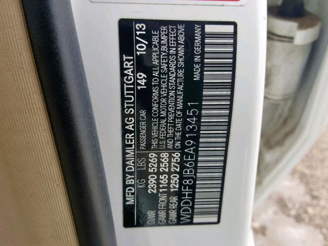 WDDHF8JB6EA913451 - 2014 MERCEDES-BENZ E 350 4MAT WHITE photo 10