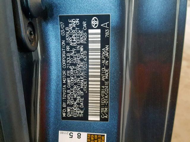 JTKDE177170214378 - 2007 TOYOTA SCION TC 灰色 照片 10