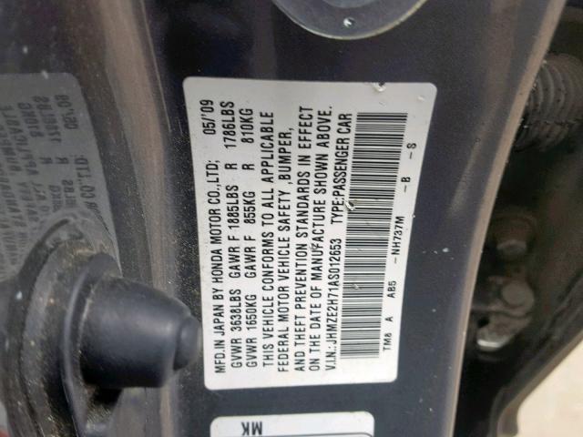 JHMZE2H71AS012653 - 2010 HONDA INSIGHT EX GRAY photo 10