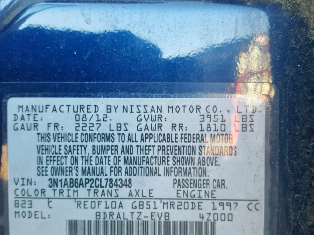 3N1AB6AP2CL784348 - 2012 NISSAN SENTRA 2.0 BLUE photo 10