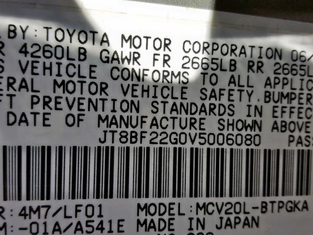 JT8BF22G0V5006080 - 1997 LEXUS ES 300 WHITE photo 10